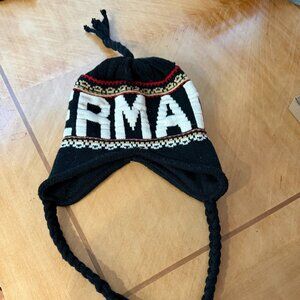 Knit Cap, 100% Acrylic, Designed in Germany w/ Earflaps, Strings, Black, Unisex